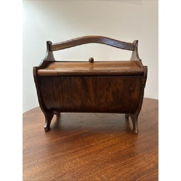 Vintage BUTLER Style Footed WOOD Handled Double Door SEWING BOX - Picture 3 of 12